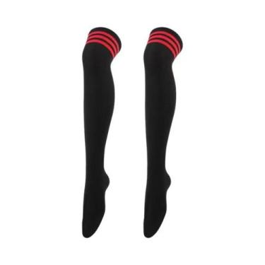 Imagem de Meias Longas Listradas Femininas Acima Do Joelho, Meias Quentes Até a 