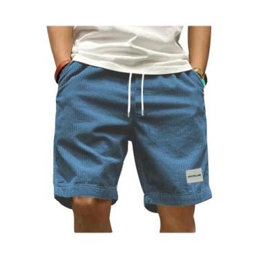 Imagem de Bermuda Cargo Vintage Em Corduroy Para Homens, Tendência De Verão, Cas