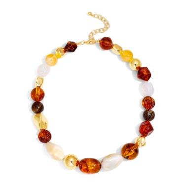 Imagem de MYCUTEY Colar de contas grossas para mulheres, vintage, com contas de resina, ajustável, colar de pedra âmbar, hipoalergênico, joia boho, presente
