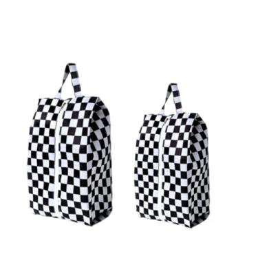 Imagem de Pacote com 2 bolsas quadriculadas para viagem à prova d'água com zíper organizadores de sapatos armazenamento com alça acessórios essenciais de viagem, Preto, Large+Medium, Simples