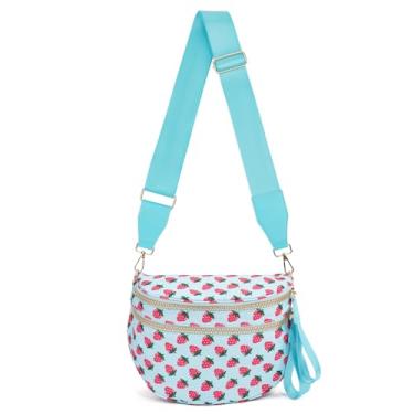 Imagem de Jooniter Bolsa transversal quadriculada de nylon para mulheres, bolsas espaçosas, bolsa quadriculada, pochete com alça de ombro, Morango azul lago, Clássico