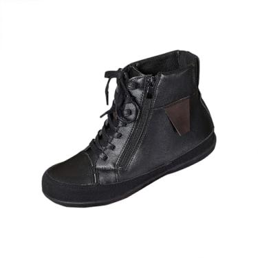 Imagem de Bota feminina casual de inverno com cadarço no tornozelo com zíper lateral confortável, Preto, 35