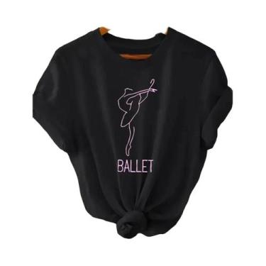 Imagem de Camiseta Casual Feminina Elegante Com Estampa De Dança De Balé, Gola R