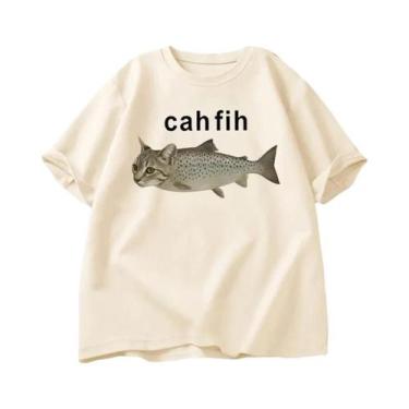 Imagem de Camiseta Gráfica Meme Peixe Gato Engraçada Com Erro De Ortografia Humo