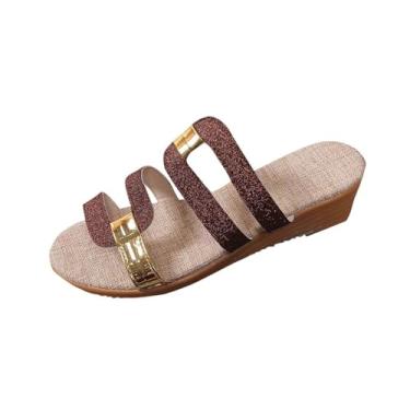 Imagem de Sandálias femininas modernas, casuais, versáteis, com boca de peixe, combinando, respirável, férias, verão, salto cunha, sandálias de praia, chinelos femininos, material de poliuretano, Vinho vinho