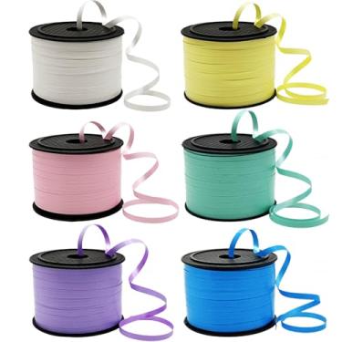 Imagem de Fita decorativa encaracolada para embrulho de presente, decoração de balões de festa (branco pastel, rosa, verde, amarelo, azul, roxo)