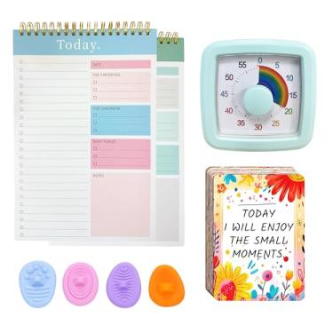 Imagem de SwiftServ Kit de foco para TDAH, inclui temporizador visual, planejadores diários, brinquedos fidget e cartões motivacionais, gerenciamento de tempo para homens e mulheres, melhora o foco