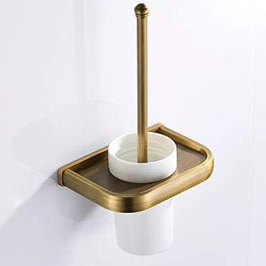 Imagem de Conjunto de acessórios de banheiro de bronze, prateleira de toalha dupla antiga, suporte de escova de vaso sanitário, suporte de papel para vaso sanitário, gancho de roupão de cerâmica