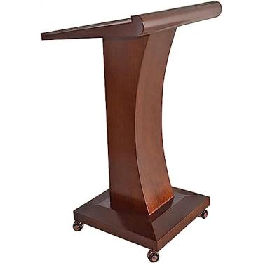 Imagem de ZDJZMGZ Suporte de pódio para palestrante, palito de madeira de madeira maciça sala de reuniões simples e moderna plataforma de discurso móvel para professores,