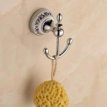 Imagem de Toalheiro montado na parede conjunto de acessórios de banheiro cerâmica aço inoxidável conjuntos de ferragens de banheiro suporte de escova de vaso sanitário cromado, gancho de roupão