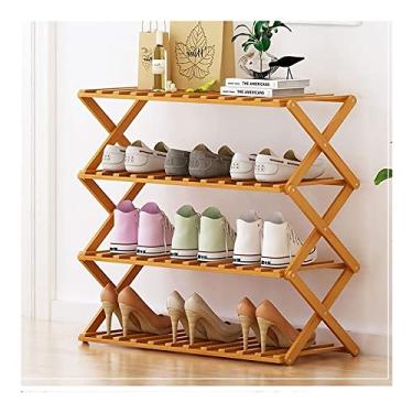 Imagem de Sapateira de várias camadas dobrável sapateira multifuncional prateleira de sapatos de pé 6 níveis organizador de armazenamento de sapatos para entrada corredor, sala de estar (cor: preto, tamanho