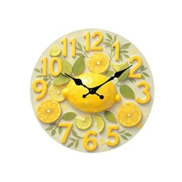 Imagem de Fenteer Relógio de parede em formato de frutas, ornamento artístico em madeira, relógio decorativo silencioso para quarto, escritório, sala de estar e, 25cm