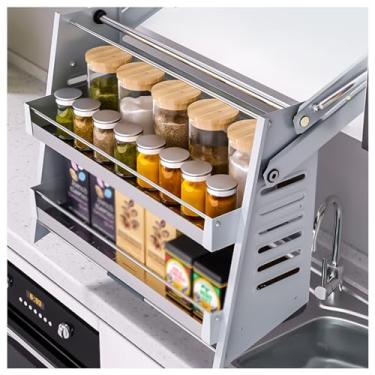 Imagem de Prateleira de armário de puxar para baixo, cesta de elevação de prateleira de cozinha, prateleira de puxar para baixo, adequada para cozinha, bar, armário de café e despensa, rolamento de carga 20 kg