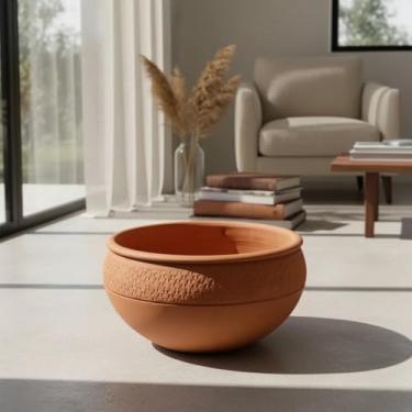 Imagem de QUINTAL DE CASA Vaso Bacia Trabalhada Adenium G, Barro e Cerâmica, 15cm Altura x 32cm Diâmetro, com Furos de Drenagem, 4.8kg