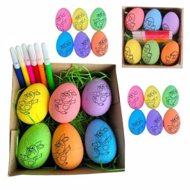 Imagem de Kit Ovos De Páscoa De Isopor Para Colorir Kids Infantil Cesta Coelho -