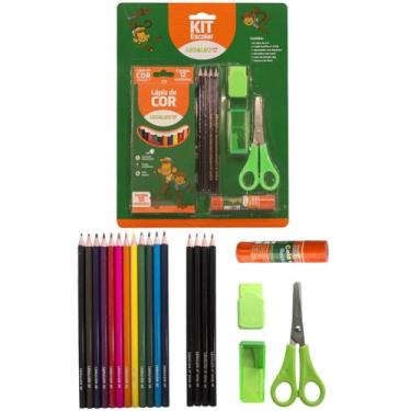Imagem de Kit Material Escolar 20 Peças - 12 Lapis de Cor 4 Lapis grafite HB Apo