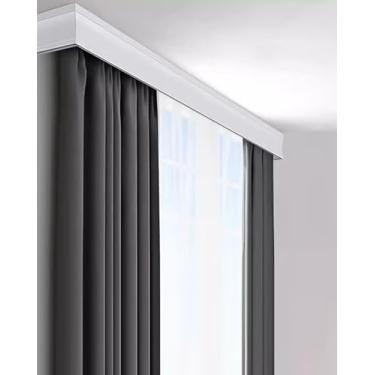 Imagem de Cortina de trilho branco montado na parede caixa com trilhos duplos, suporte de trilho de cortina 3 em 1 para janela de sacada, hastes divisórias de sala resistentes 1 m - 5 m (280 cm/110,2 pol/2,8 m)