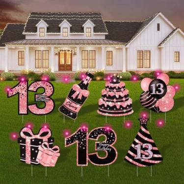 Imagem de Placa de jardim de 13º aniversário ComboJoy Pink LED Lights 7 unidades