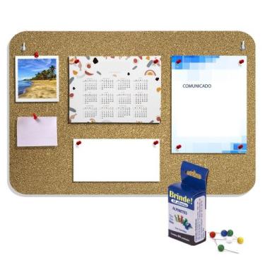 Imagem de 2 Quadro Aviso Cortiça Recado Mural Fotos 28x44cm+2 ACESSÓRIOS - Ideal