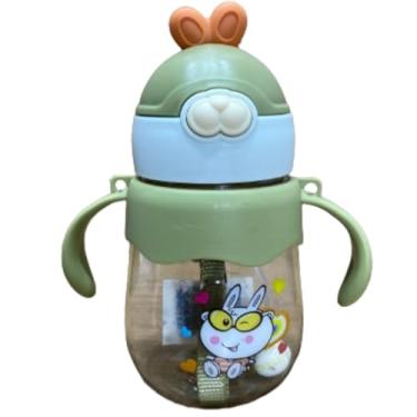 Imagem de Garrafa Copo Infantil Com Canudo Habbit 350ml Tampa Anti-Vazamento Alças Laterais Design Anatômico Para Bebês E Crianças (Verde)