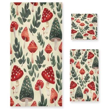 Imagem de xigua Conjunto de toalhas de banheiro com folha de cogumelo absorvente macio 3 peças toalha de banho toalha de mão toalhas decorativas para banheiro, academia, hotel, praia, piscina