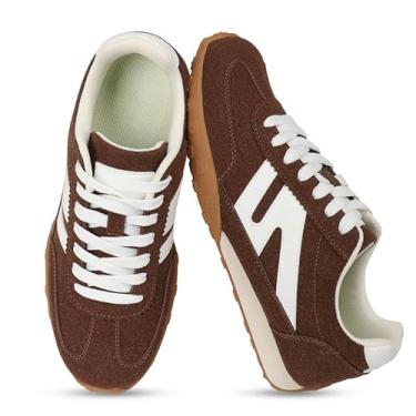 Imagem de Tênis feminino retrô moderno com palmilha de espuma, sapatos casuais para caminhada, tênis clássico, antiderrapante, confortável, Marrom, 35