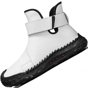 Imagem de DZUJY Tênis masculino Chelsea cano alto, casual, esportivo, moderno, branco, preto, marrom, tamanho, Branco, 42