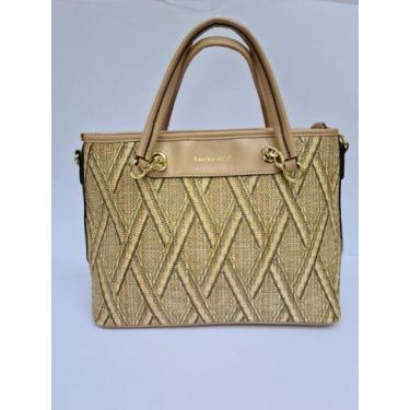 Imagem de Bolsa Feminina Com Detalhes Em Palha Fina Sintética - Lucky Girl, Bege