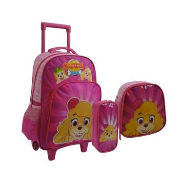 Imagem de Kit Mochila Infantil 2 Rodinhas Lancheira Estojo Creche Escolar Canine