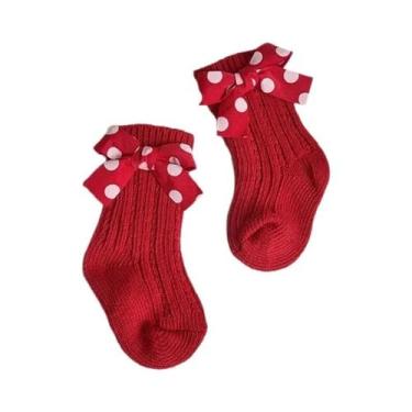 Imagem de Meias De Algodão Para Bebês Meninas Com Laço Vermelho, Aquecedores De 
