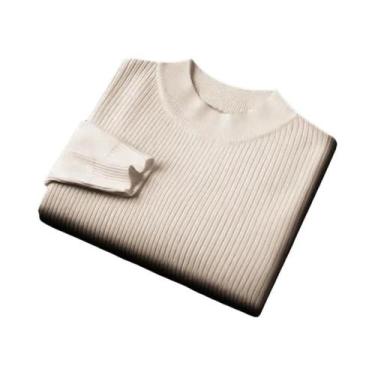 Imagem de Suéter Masculino De Lã Grosso Para Outono/Inverno Com Gola Alta E List