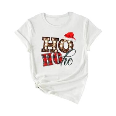 Imagem de Camiseta Gráfica De Natal Para Mulheres Com Estampa De Papai Noel, Est