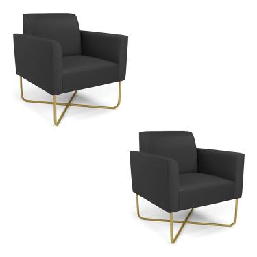 Imagem de Kit 2 Poltronas Base X Industrial Dourado Marisa Corino Preto  D03 - D'Rossi