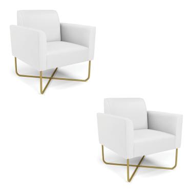 Imagem de Kit 2 Poltronas Base X Industrial Dourado Marisa Corino Branco  D03 - D'Rossi