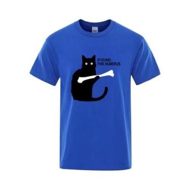 Imagem de Camiseta De Algodão Masculina De Verão Com Estampa Engraçada De Gato, 