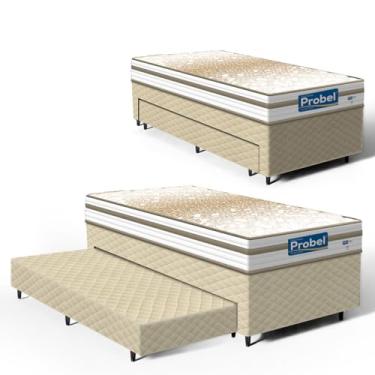 Imagem de Cama Box com Colchão de Molas Ensacadas Double Face Pillow Euro Alfa Probel + Auxiliar de Espuma Unique Solteiro 88cm (Bege)