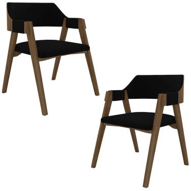 Imagem de Kit 2 Cadeiras Sala De Jantar E Jogos Carteados Madeira Maciça Poker Veludo Preto-nogueira G42 - Gran Belo