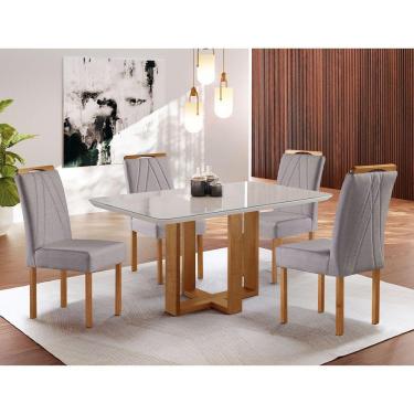 Imagem de Sala De Jantar Londes Mesa E 4 Cadeiras Móveis Mundial Mel/cinza Prata