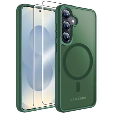 Imagem de MOZOTER Capa magnética para Samsung Galaxy S25 com magnética, [compatível com MagSafe] [3,5 m militar à prova de quedas][2 protetores de tela] Capa traseira antiderrapante fosca translúcida fina à