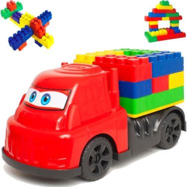 Imagem de Caminhão C/ 12 Blocos de Montar Brinquedo Infantil Educativo - GGB Bri