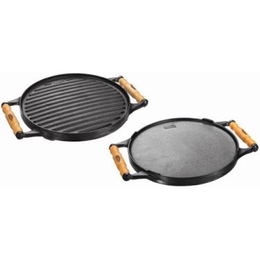 Imagem de Chapa dupla face redonda ferro 30x2,5cm alça Panela Mineira