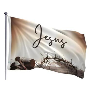 Imagem de Bandeira Jesus Cristo Vive Coroa Ressureição Dupla Face Estampada Tama