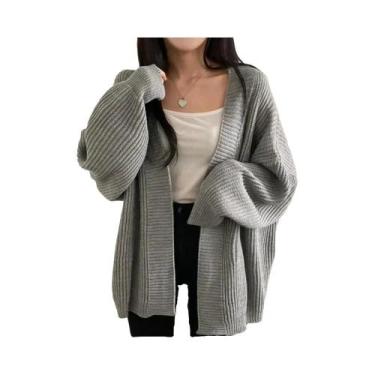 Imagem de Suéter Feminino Coreano Solto E Quente, Tricô Básico, Cardigan Para Ou