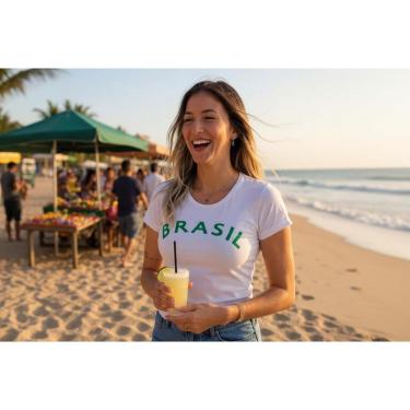 Imagem de Camiseta Feminina Casual Malha Algodão Brasil Moderna Confortável do P ao G1-Feminino