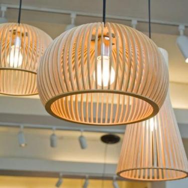 Imagem de Lustre Luminária Teto Grande Pendente Bola de Madeira Decoração Sala d