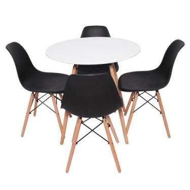 Imagem de Conjunto Mesa Redonda Eiffel 70cm Branca com 4 Cadeiras Eifffel Preta 