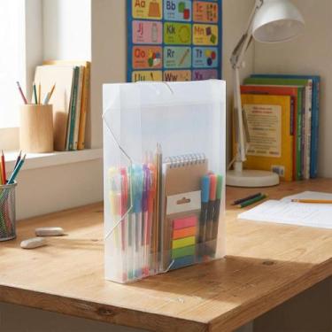 Imagem de Pasta Plástica com Elástico 55mm Classificador Transparente Polibras O