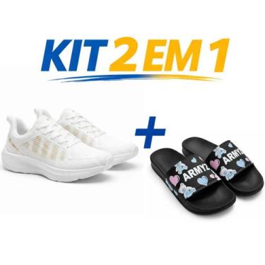 Imagem de Tênis Esportivo Masculino e Feminino mais Chinelo Slide Unissex Confor