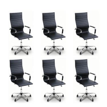 Imagem de Kit 6 Cadeiras De Escritório Esteirinha Oficial Ergonomia Alta Preto