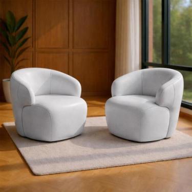 Imagem de Kit 2 Poltronas Giratórias Hades 86cm Sala de Estar Couro Branco G34 -